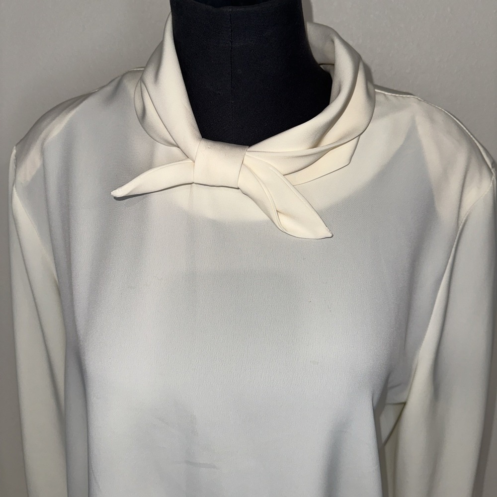 Ali miles top Tunic size medium Cream Long Sleeve Tie Neck Blouse - Picture 3 of 12
